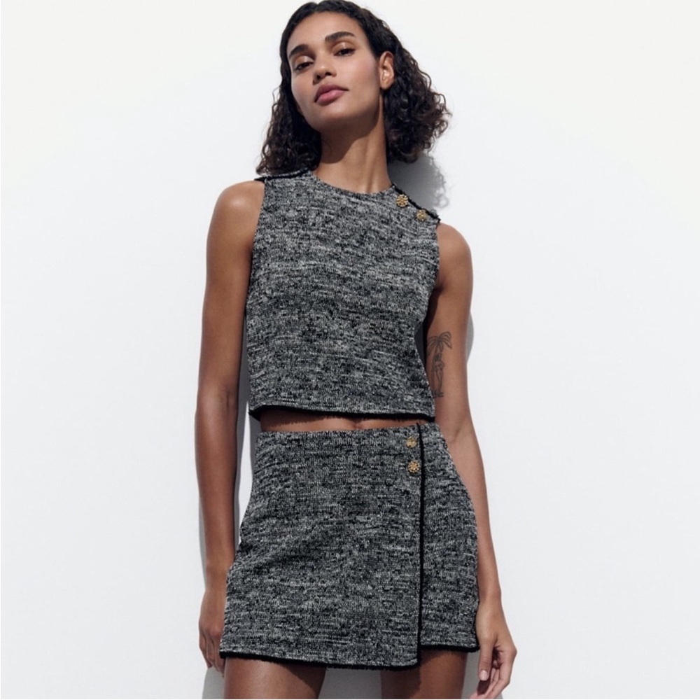 Zara Gray Structured Jacquard Top